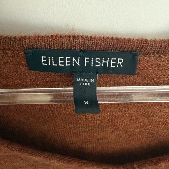 EILEEN FISHER Royal Alpaca V-Neck Sweater S Burnt Orange 3/4 Sleeve Soft B41 - Picture 4 of 5